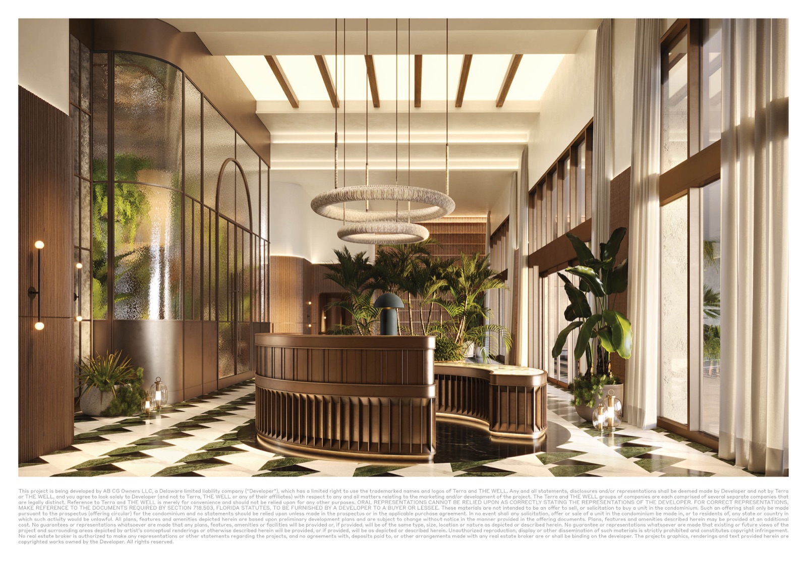 THE WELL Coconut Grove reception lobby — diffused natural light, Meyer Davis interiors, subtle aromatherapy and restorative indoor gardens.