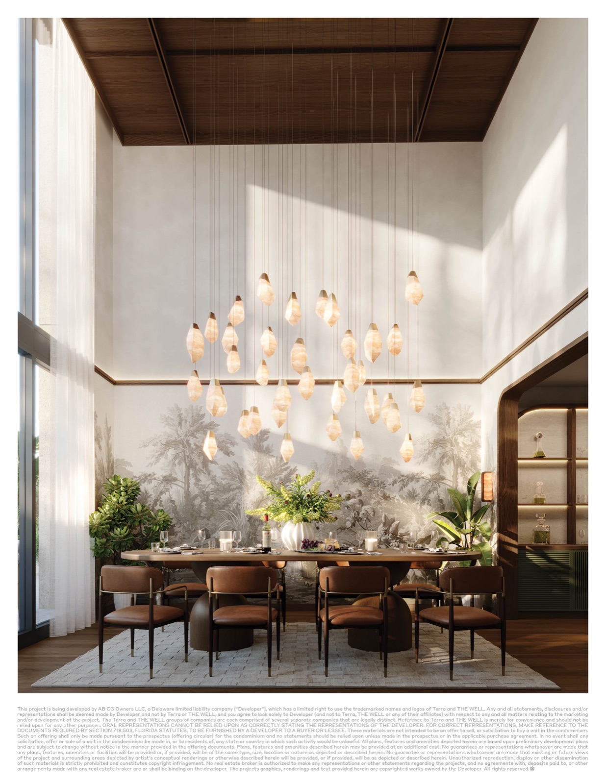 Private dining room at THE WELL Coconut Grove — catering kitchen and bar for resident events.