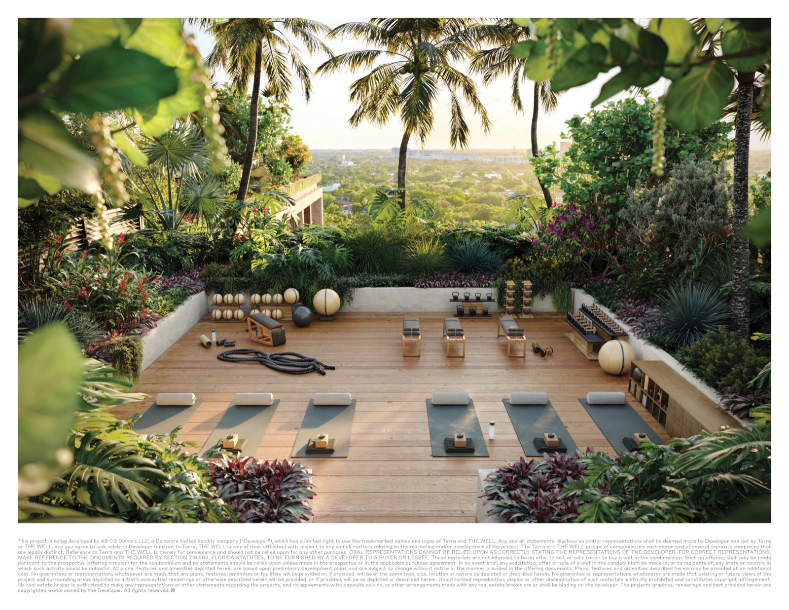 Rooftop fitness deck at THE WELL Coconut Grove — open-air mindful movement and Fitness Forest.